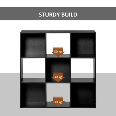 HOMCOM 3-tier 9 Cubes Storage Unit Particle Board Cabinet Bookcase Organiser Home Office Shelves Black 