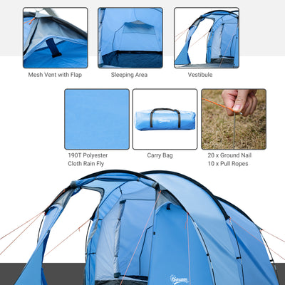 Outsunny 2 Room Tent with Vestibule, Weather-Resistant Camping Tent with Air Vents for Fishing Hiking, Sky Blue 