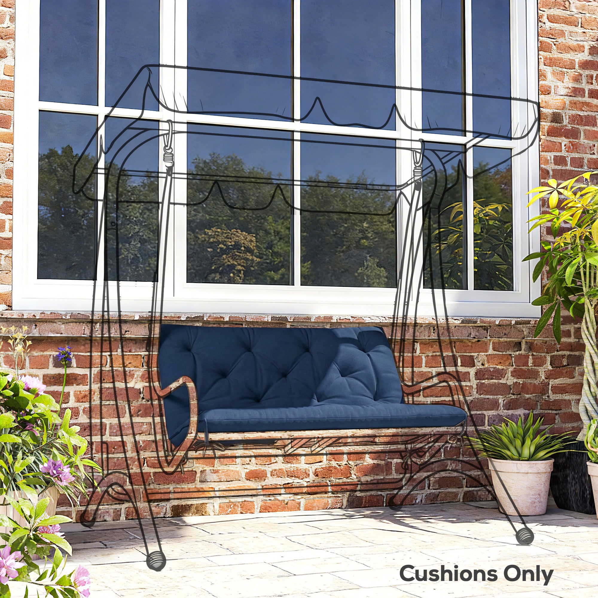 Outsunny 2 Seater Bench Pad, Garden Chair Cushion with Back and Ties for Indoor and Outdoor Use, 98 x 100 cm, Dark Blue 