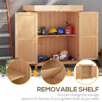 Outsunny Wooden Garden Storage Shed with Hinged Roof and Shelves, Outdoor Storage Cabinet Chest, Double Doors, 74 x 43 x 88cm, Burlywood 