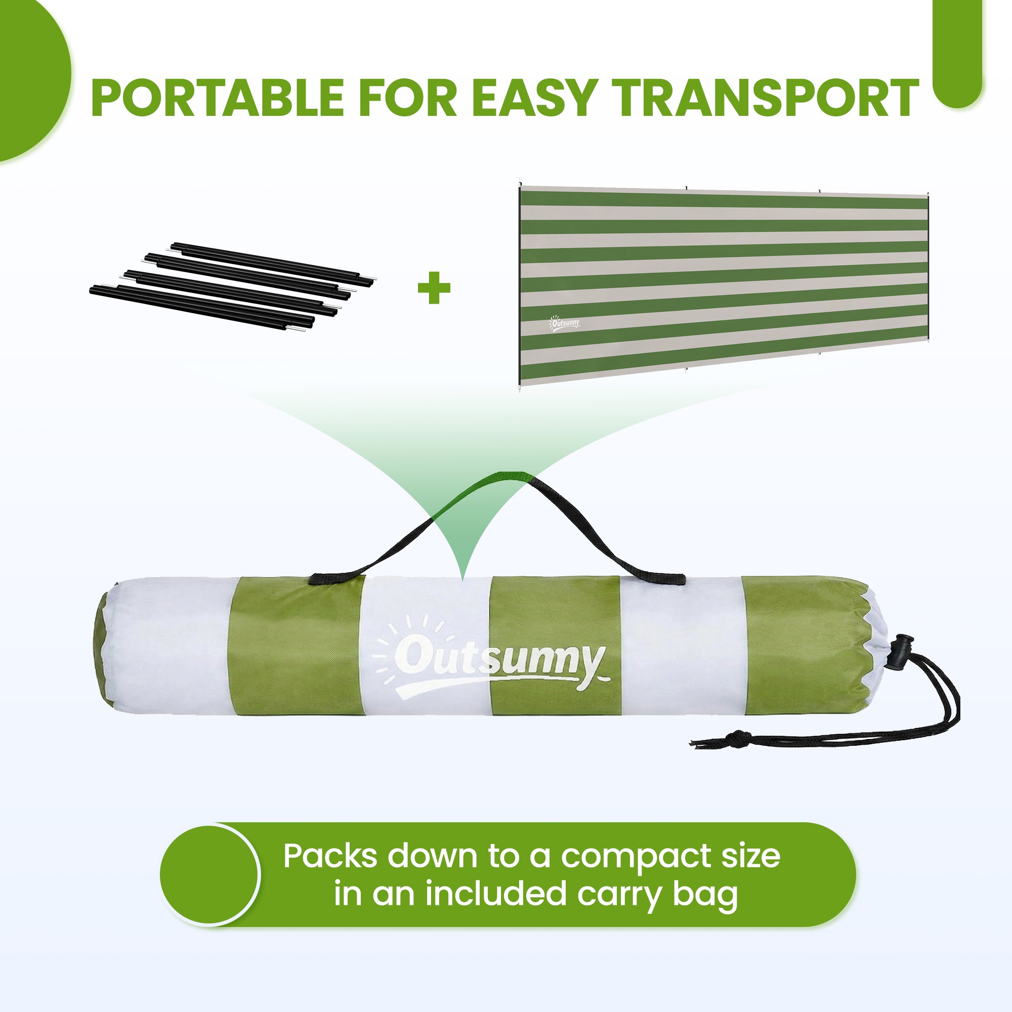 Outsunny 4 Pole Camping Windbreaks, Beach Wind Shield Shelter with Carry Bag and Steel Poles, 540cm x 150cm, Army Green 