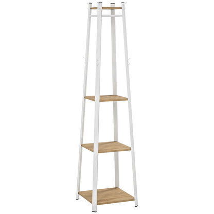 HOMCOM Compact Freestanding Coat Rack -  White/Oak