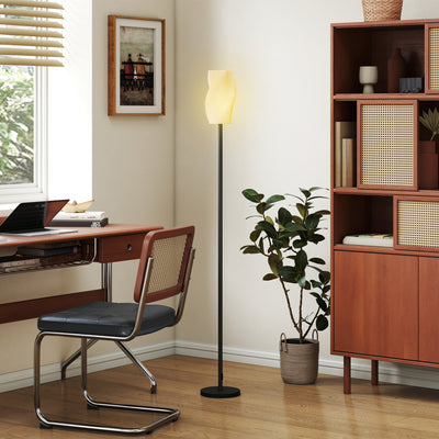 HOMCOM Floor Lamp for Living Room, 3D Printed Modern Standing Lamp with Flowing Curved Shade, 3 Colour Temperature & Foot Switch, Minimalist Tall Pole Lampshade for Bedroom, Office, White 
