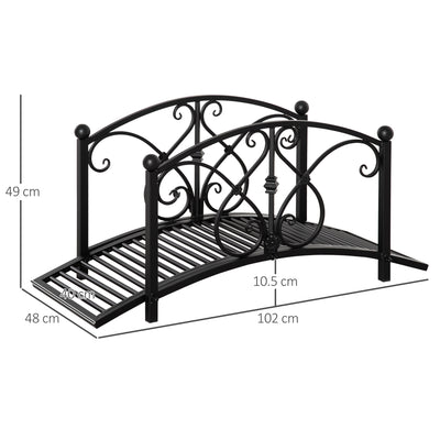 Outsunny 102L x 48W x 49H Classic Metal Garden Bridge with Safety Railings Arc Footbridge Decorative Pond Bridge for Backyard Creek Stream, Black 