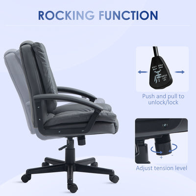 HOMCOM Office Chair, Computer Desk Chair, Mid Back Executive Chair with Adjustable Height and Swivel Rolling Wheels for Home Study, Dark Grey 