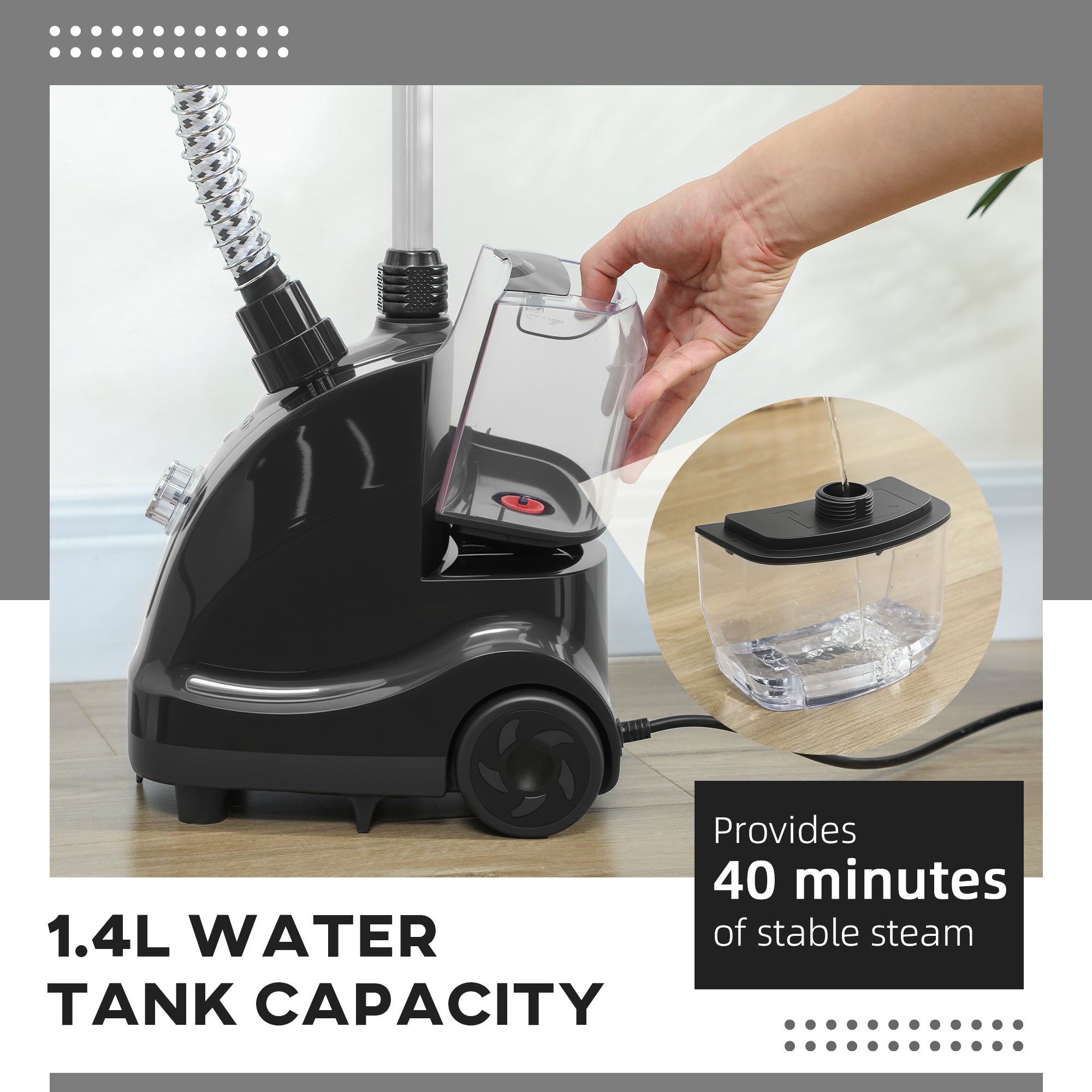 HOMCOM Clothes Steamer with Adjustable Pole Clothes Steamer 11 Steam Levels 41-110 cm Black 