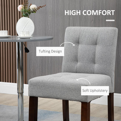 HOMCOM Modern Fabric Bar Stools Set of 2, Thick Padding Kitchen Stool, Bar Chairs with Tufted Back, Wood Legs, Grey 