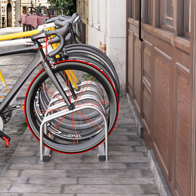 HOMCOM Bike Stand Parking Rack Floor or Wall Mount Bicycle Cycle Storage Locking Stand (4 Racks, Silver) 