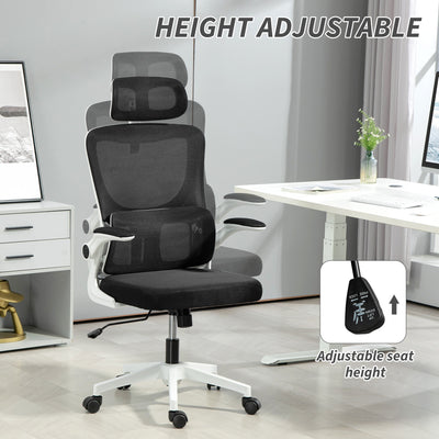 Vinsetto Ergonomic Office Chair, High Back Mesh Computer Desk Chair with Adjustable Headrest and Lumbar Support, Rotatable Armrests, Tilt Function for Home Office, Black 