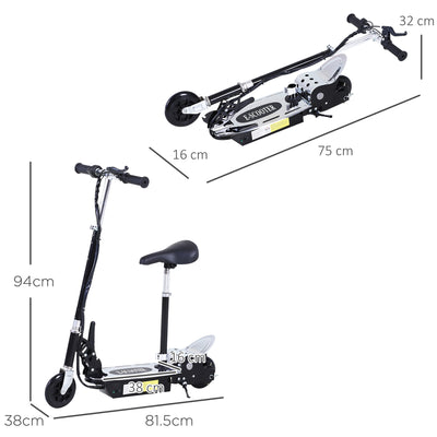 HOMCOM 120W Foldable Powered Scooters with 24V Rechargeable Battery, Adjustable Ride on Toy (Black) 