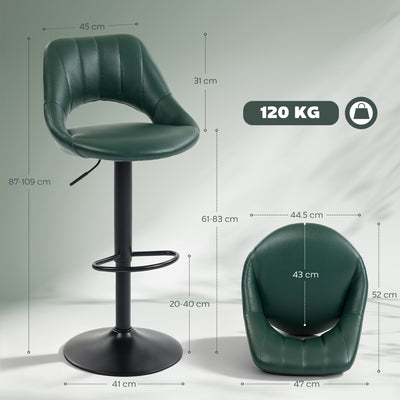 HOMCOM Set of Two Faux Leather Bar Stools - Dark Green 