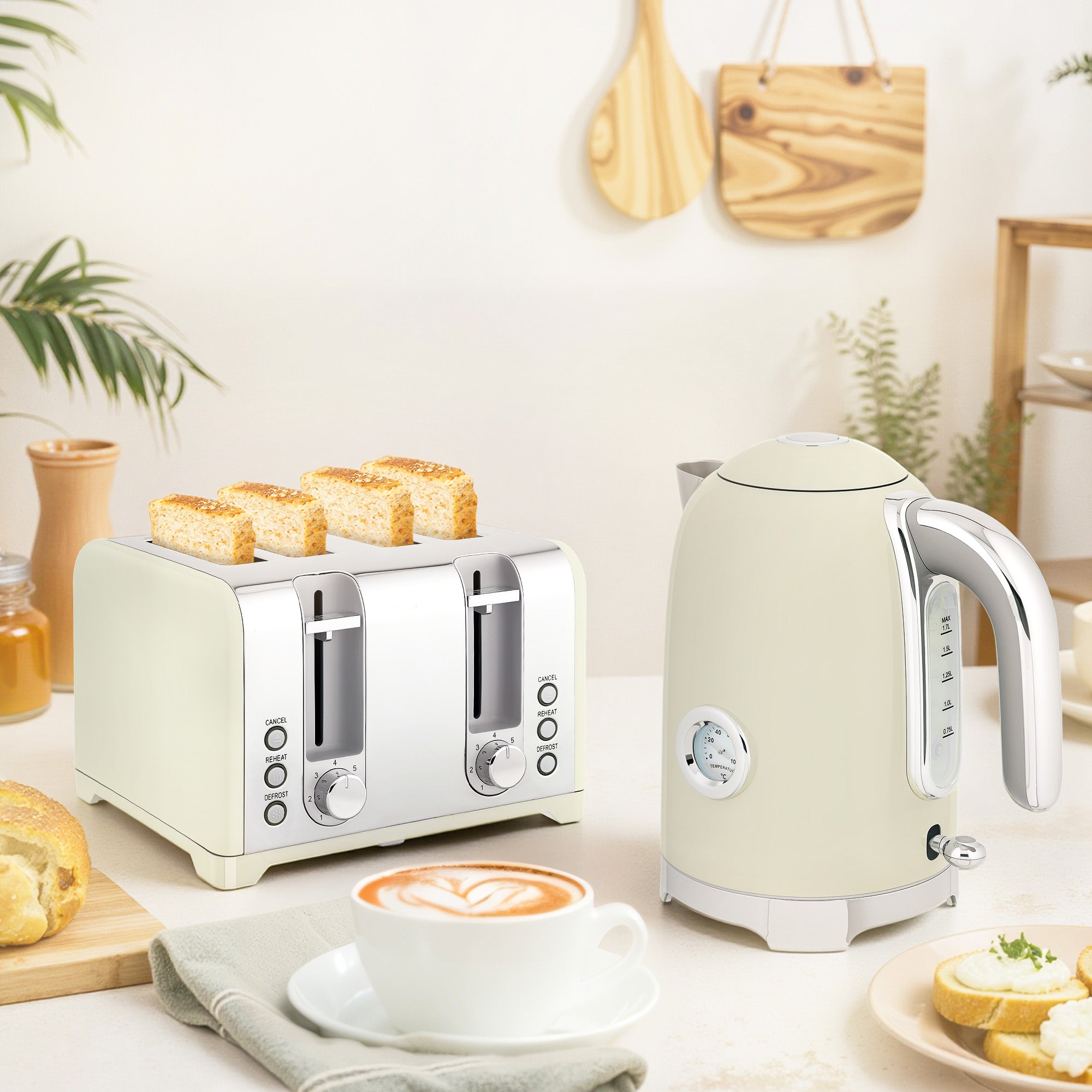 HOMCOM Retro 3000W Kettle and Toaster Set - Grey 