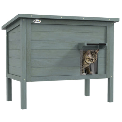 PawHut Feral Cat House, Wooden Insulated with Removable Floor, Water-Resistant Openable Roof - Charcoal Grey 