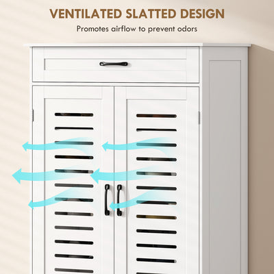 HOMCOM Shoe Cabinet with Louvered Doors, Modern Shoe Storage Cabinet with Drawer and Adjustable Shelves, White 