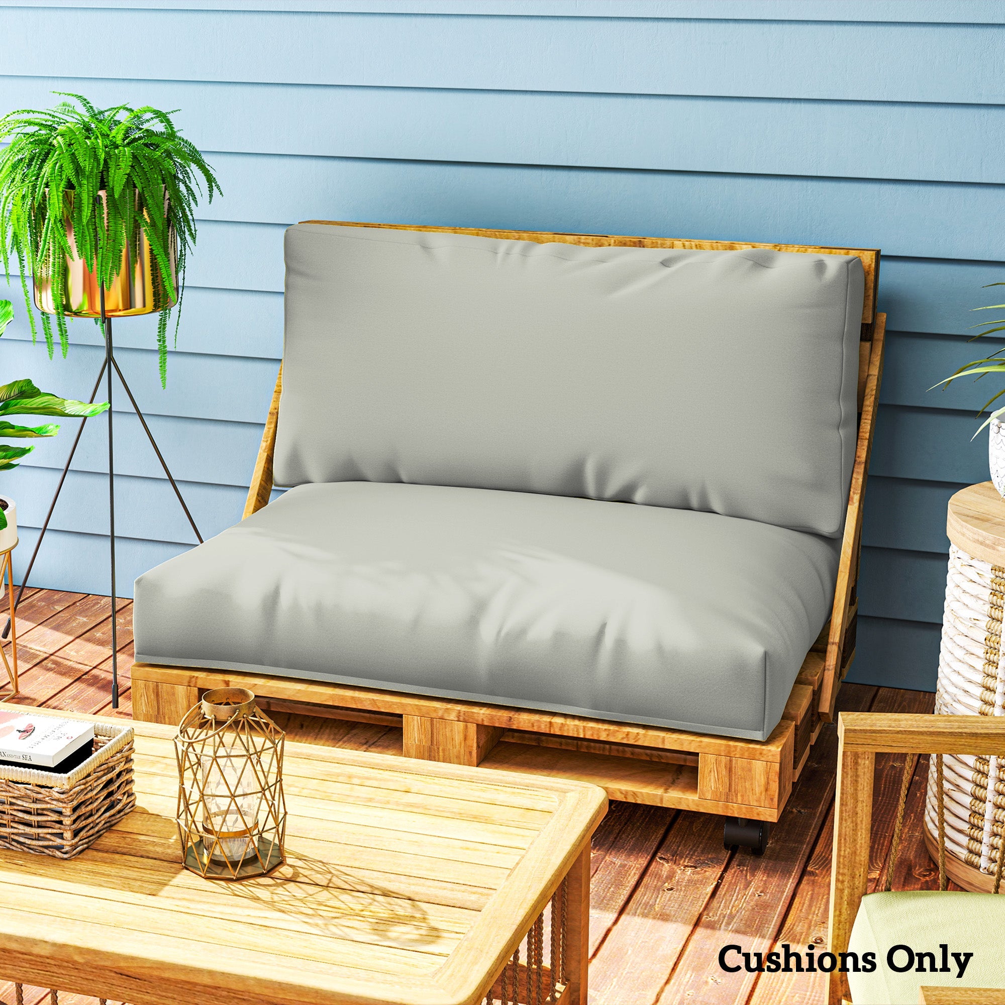 Outsunny 2 Seater Pallet Furniture Cushions Pallet Cushions, UPF20+ 220gsm Fabric, 20 cm Thick Outdoor Seat Pads, Light Grey 