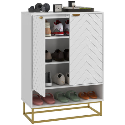 HOMCOM Shoe Storage Cabinet, Modern Shoe Cupboard with Open Shelf, Adjustable Shelf, 6 Vents, Shoe Rack for 12 Pairs of Shoes 