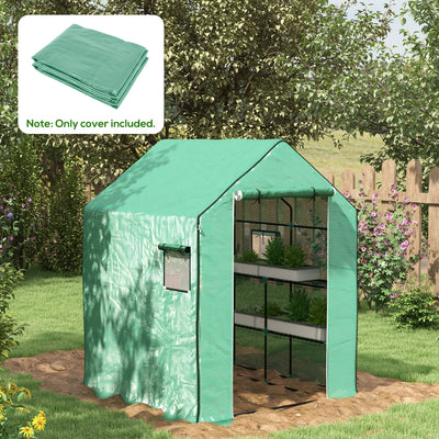 Outsunny Greenhouse Cover Replacement Walk-in PE Hot House Cover with Roll-up Door and Windows, 140 x 143 x 190cm, Green 