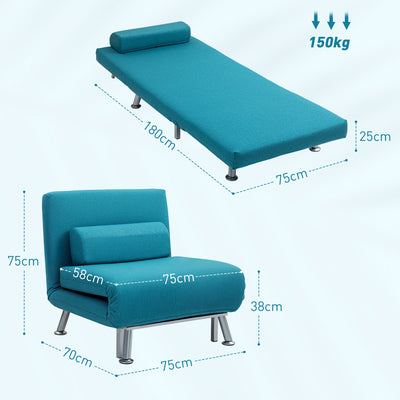HOMCOM Single Linen-Feel Sleeper Chair - Dark Blue 