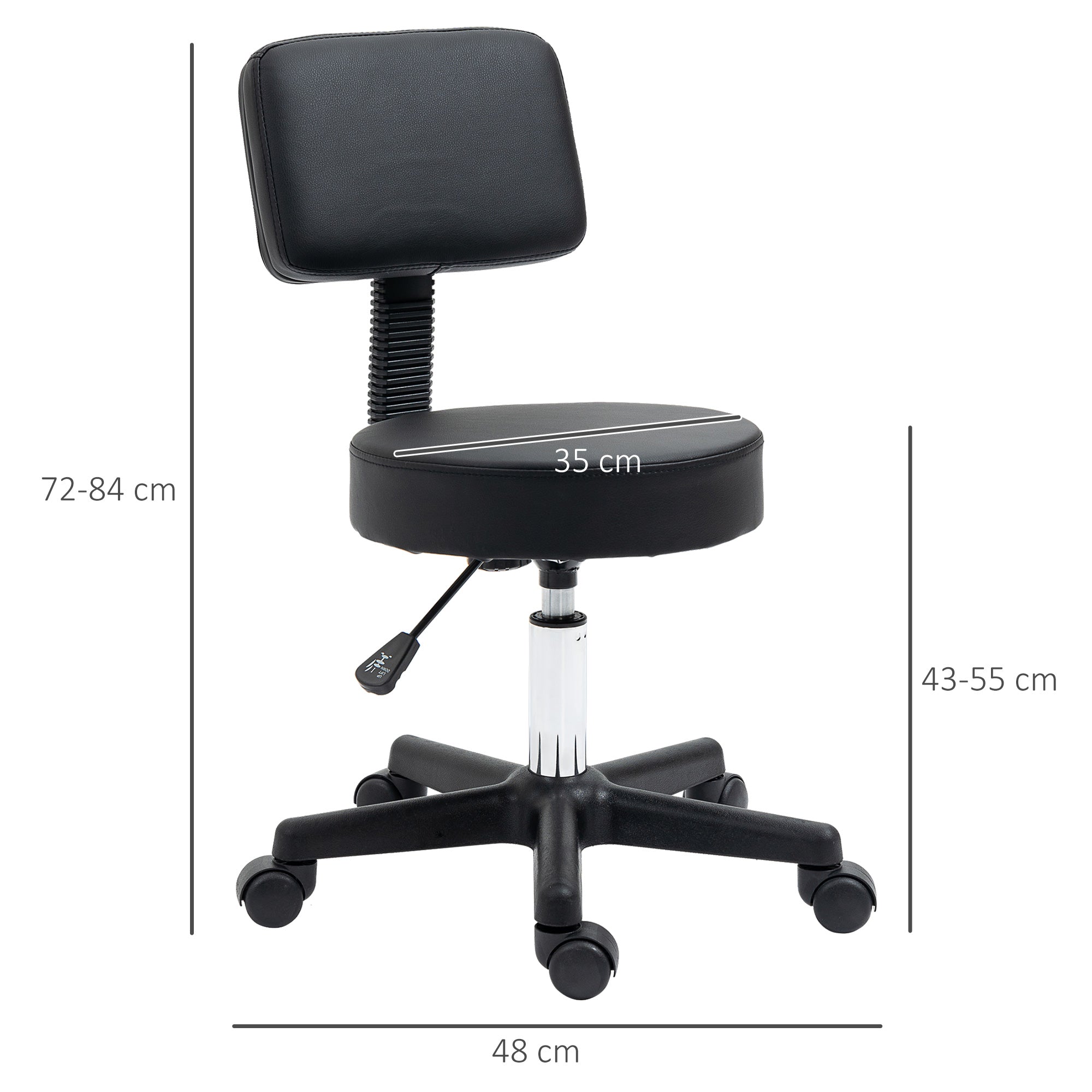 HOMCOM Swivel Salon Chair w/ Padded Seat Back 5 Wheels Adjustable Height Salon Hairdressers Tattoo Spa Rolling Black 