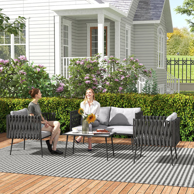Outsunny 4-Piece Garden Furniture Set with Cushions - Light Grey 