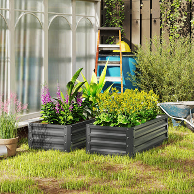 Outsunny Set of Two 110 x 50cm Steel Planter Boxes -  Light Grey 