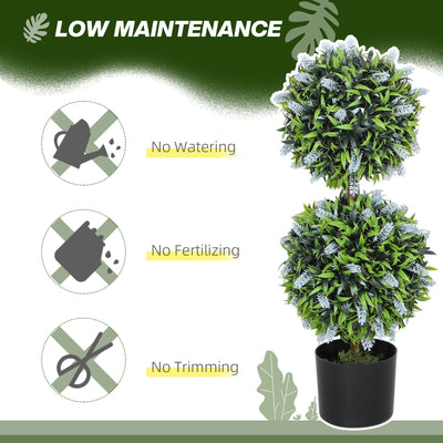HOMCOM Set of 2 Decorative Artificial Plants Ball Trees with Lavender Flowers in Pot Fake Plants for Home Indoor Outdoor Decor, 70cm, Blue 
