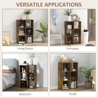 HOMCOM 3-tier 6 Cubes Storage Unit Particle Board Cabinet Bookcase Organiser Home Office Shelves Rustic Brown 