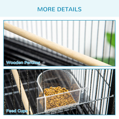 PawHut Large Bird Cage Budgie Cage with Stand, Storage Shelf, Wood Perch for Parrot Canary Parakeet Cockatiels, 81 x 48 x 162.5 cm 