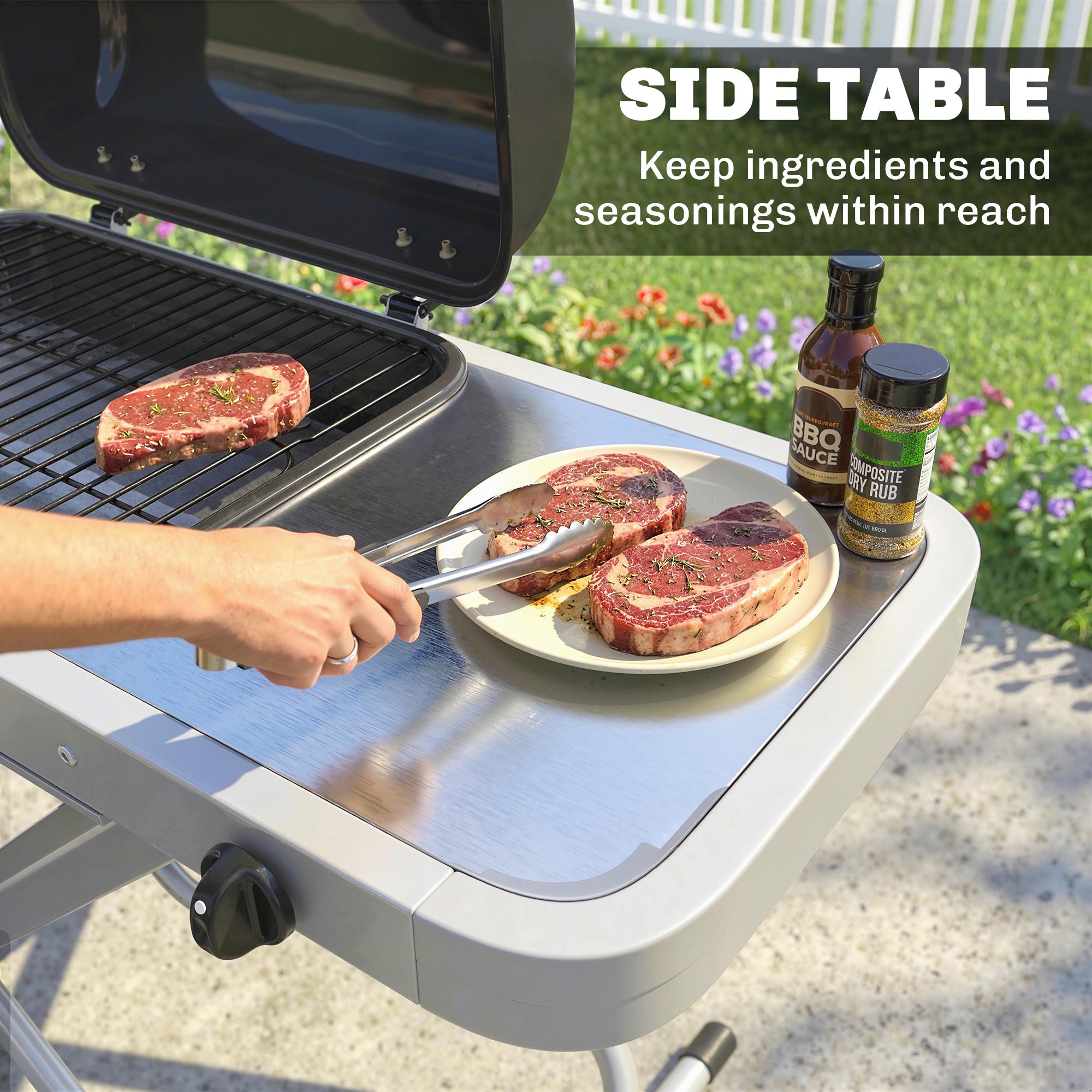 Outsunny Foldable Gas BBQ Grill with Side Table, Portable Gas Barbecue Grill with Thermometer, Grease Box, Wheels, 2.5 kW, Black 