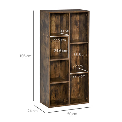 HOMCOM Seven-Cube Bookcase - Rustic Brown Wood Effect 