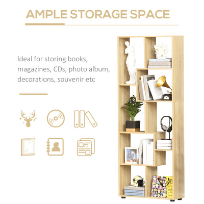 HOMCOM 8-Tier Freestanding Bookcase w/ Melamine Surface Anti-Tipping Foot Pads Home Display Storage Grid Stand Bedroom Living Room Furniture Modern Style - Natural 