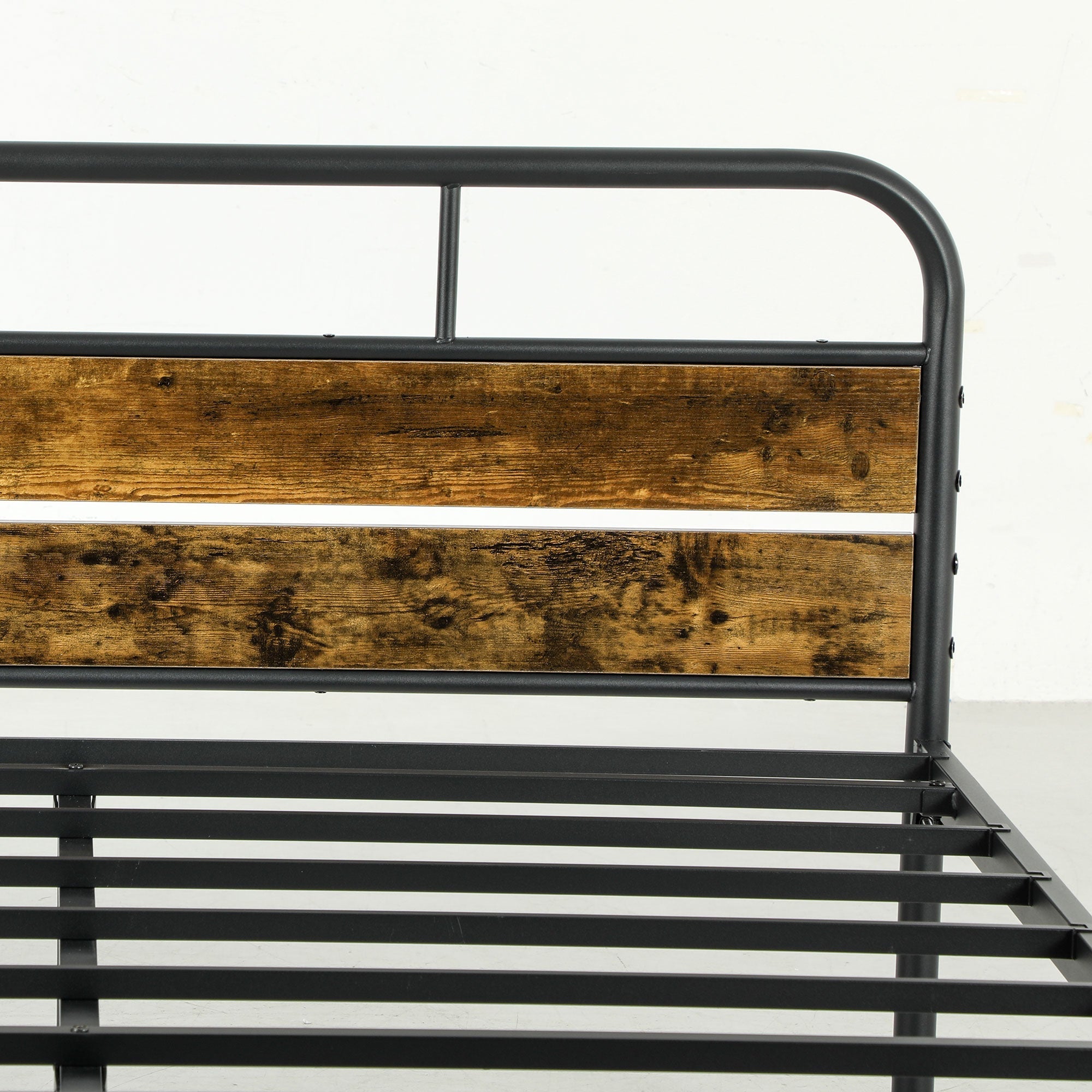 HOMCOM Industrial-Style Double Bed Frame - Black/Brown 