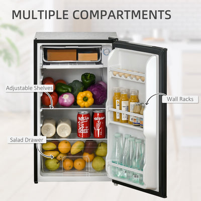 HOMCOM 91 Litre Freestanding Under Counter Fridge Freezer, Small Fridge with Chiller Box, Adjustable Thermostat, 47.5cm Wide, Black 