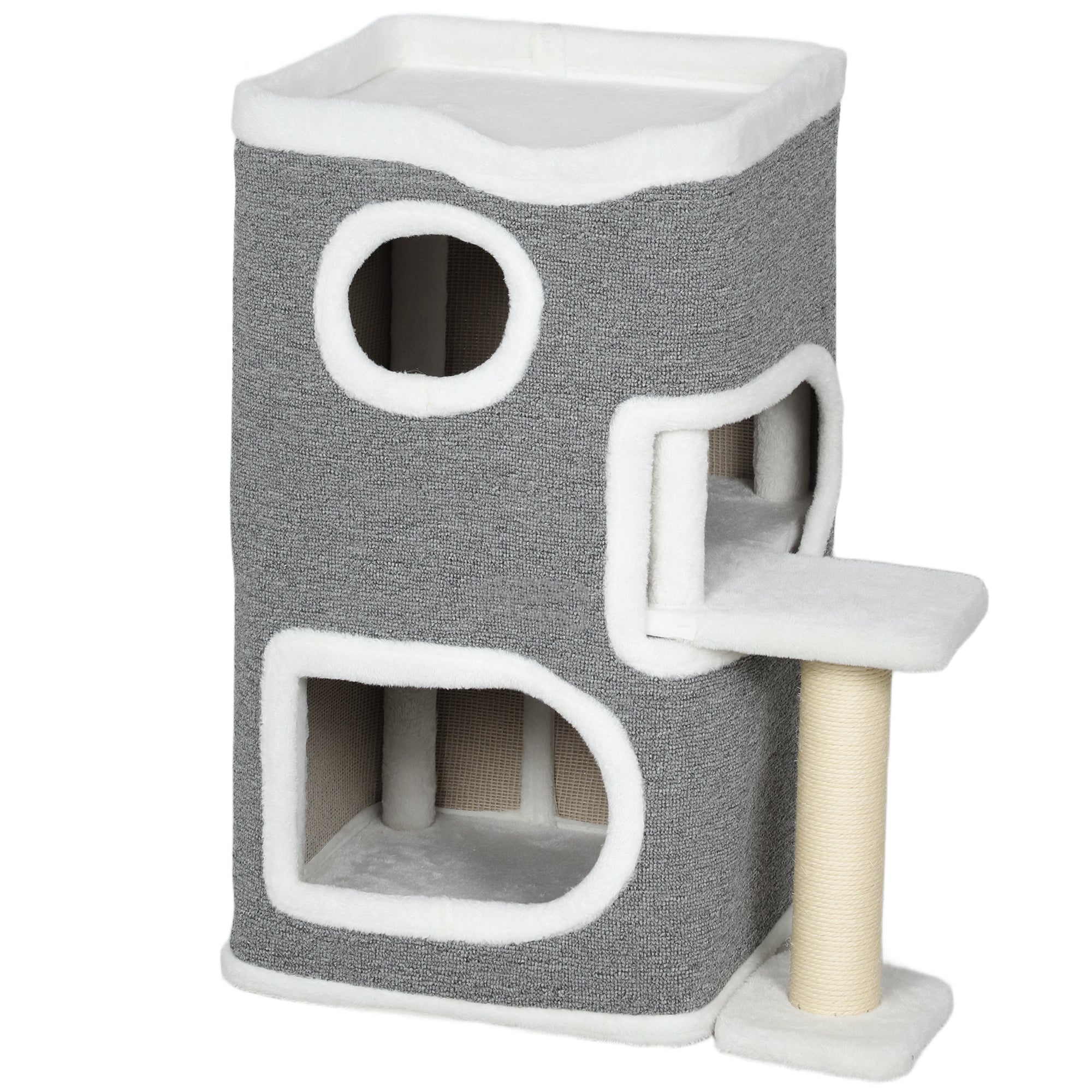 PawHut 75 cm Cat Tree, Cat Tower Condo for Indoor Cats with Scratching Post, Jumping Platform, Grey 