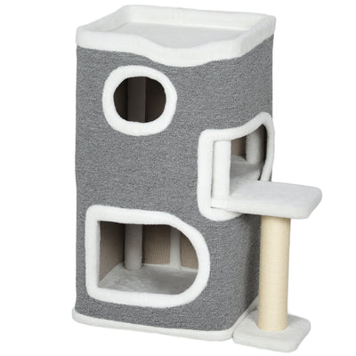 PawHut 75 cm Cat Tree, Cat Tower Condo for Indoor Cats with Scratching Post, Jumping Platform, Grey 
