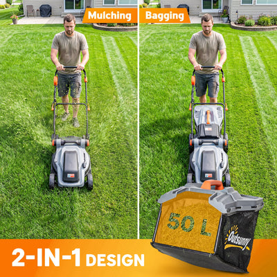 Outsunny 1800W Electric Lawnmower with 40cm Cutting Width, Mulching Feature, 50L Grass Collection Bag, 6 Cutting Heights 