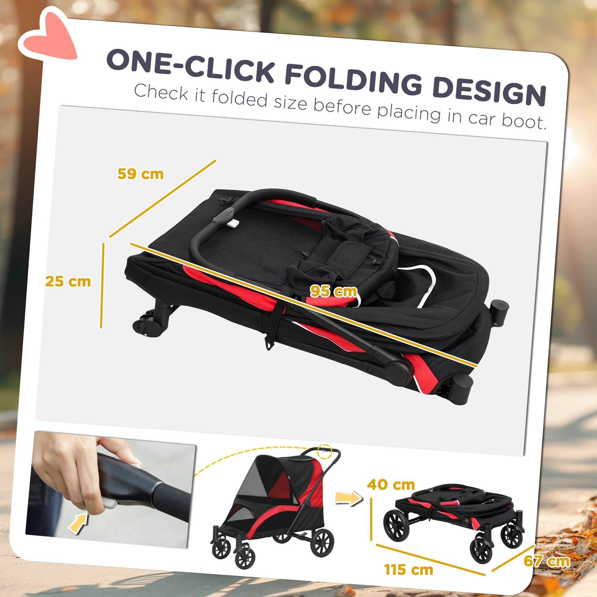 PawHut Easy Folding Pet Stroller for Large Dogs with 4 Big Wheels, Shock Absorb Frame, Safety Leashes, Brakes, Black 