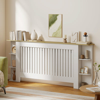 HOMCOM Radiator Cover with Open Storage Shelves, Vertical Slatted Cabinet Shelf Heater Cover for Living Room, Hallway, Extra Large, White 