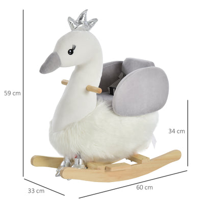 HOMCOM Kids Children Rocking Horse Plush Ride On Swan w/ Sound Wood Base Seat Safety Belt Toddler Baby Toy Rocker 18 - 36 Months 