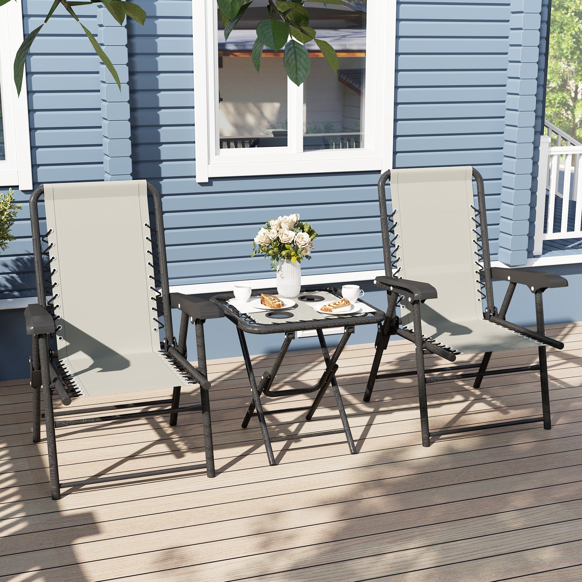 Outsunny Three-Piece Garden Table and Chair Set - Cream White 