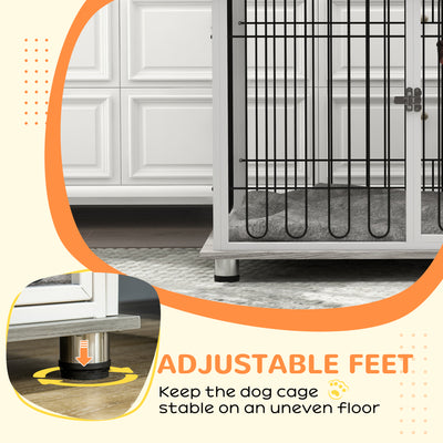 PawHut Indoor Dog Crate Furniture, Side End Table, with Soft Washable Cushion, Lockable Doors, for Large Dogs 