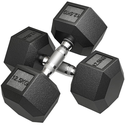 HOMCOM 2x12.5KG Rubber Hex Dumbbell Portable Hand Weights Dumbbell Home Gym 