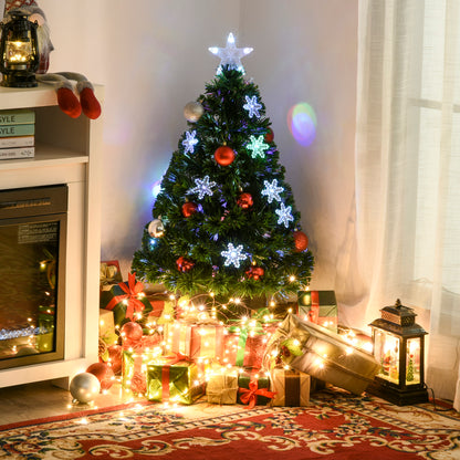 HOMCOM 3FT Green Fibre Optic Artificial Christmas Tree Xmas Colourful LED Scattered Tree with Snowflakes Ornaments Fireproofing 
