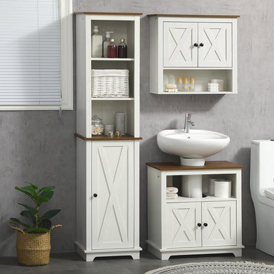 kleankin Bathroom Cabinet, Tall Storage Cabinet with Door and Adjustable Shelves, 39.5 x 30 x 160 cm, White 
