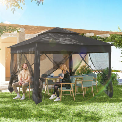 Outsunny 3 x 3(m) Pop Up Gazebo, Double-roof Garden Tent with Netting and Carry Bag, Party Event Shelter, Black 