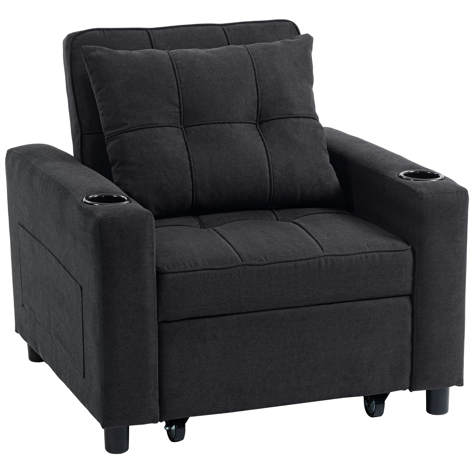 HOMCOM 3-in-1 Single Sofa Bed, Convertible Sleeper Chair Bed - Black 