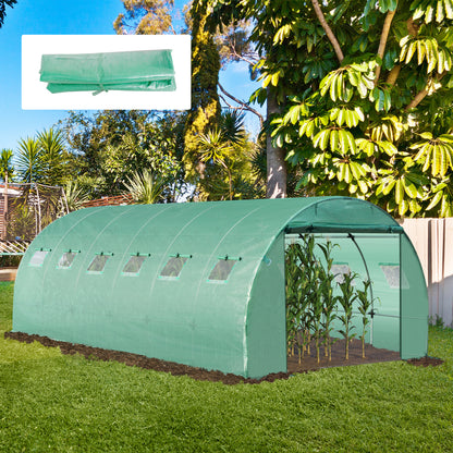 Outsunny 6 x 3 x 2m Greenhouse Replacement Cover ONLY Winter Garden Plant PE Cover for Tunnel Walk-in Greenhouse with Roll-up Windows Door Outdoor, Green 