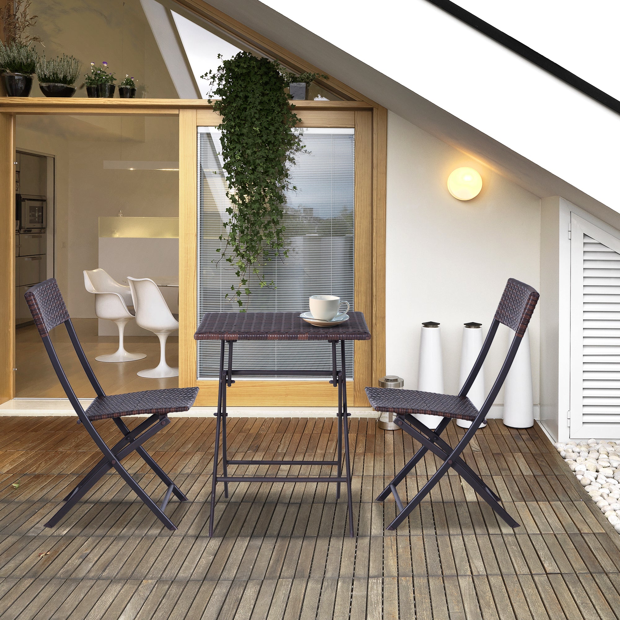 Outsunny 2-Seater Rattan Bistro Set: 1 x table, 2 x chairs-Brown 