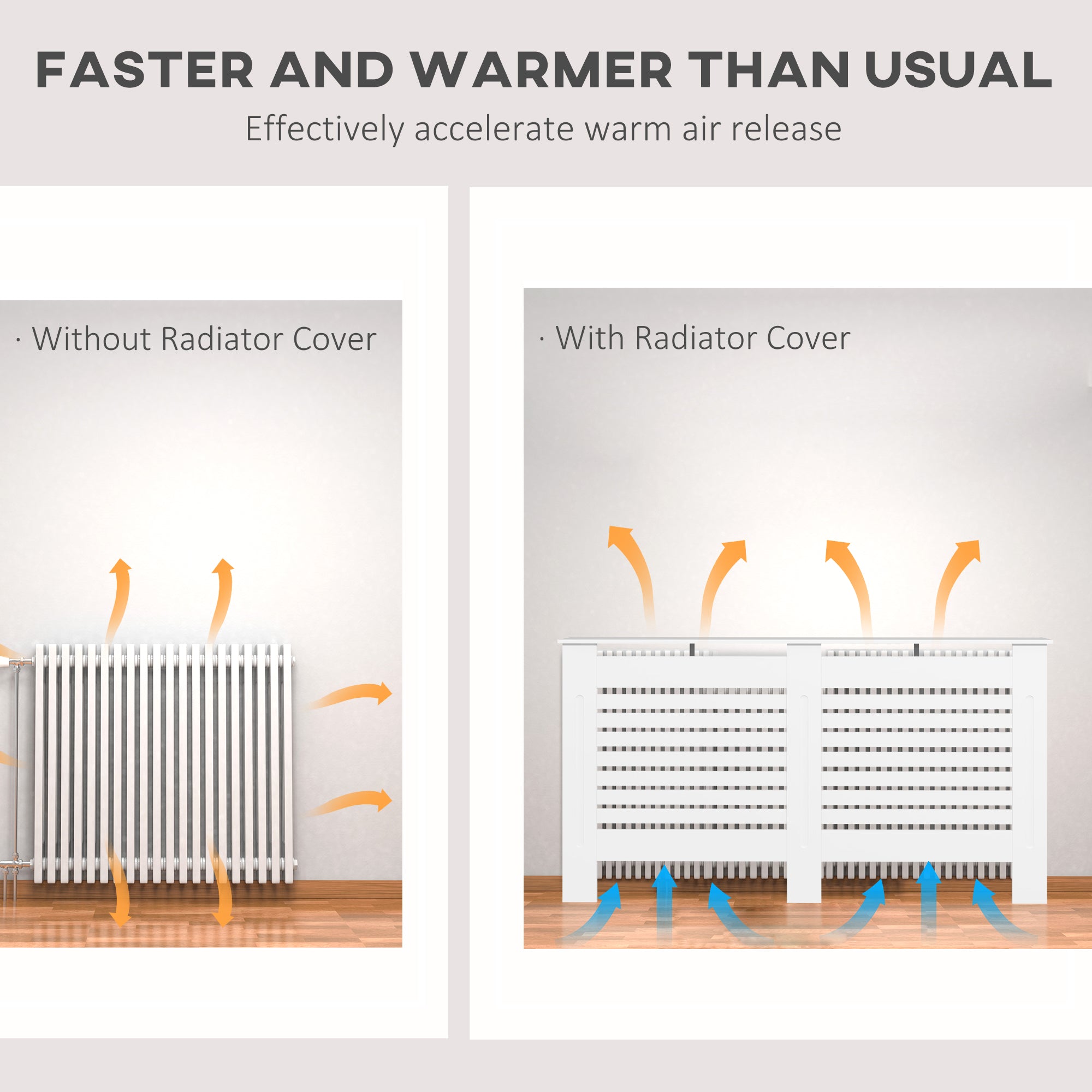 HOMCOM Radiator Cover, Modern MDF White Painted Cabinet with Horizontal Slats for Living Room, Bedroom, 152L x 19W x 81H cm 
