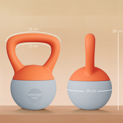SPORTNOW Soft Kettlebell, 6kg Kettle Bell with Non-Slip Handle for Home Gym Weight Lifting and Strength Training, Orange and Grey 